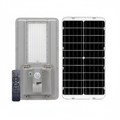 Farola LED Solar Texas 3500 Lm 180W 6000K - Vista trasera con panel solar y mando