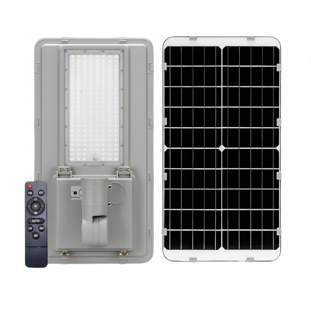 Farola LED Solar Texas 100W 2500lm 6000K con panel solar y mando