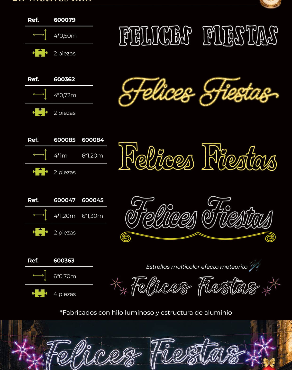 Letrero LED Felices Fiestas, medida y diseño a elegir