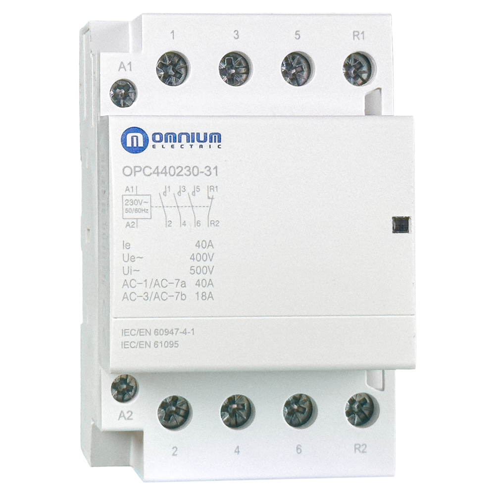 Contactor modular Omnium OPC440230-31 4P 40 A 3 NA + 1 NC, bobina 230 V CA
