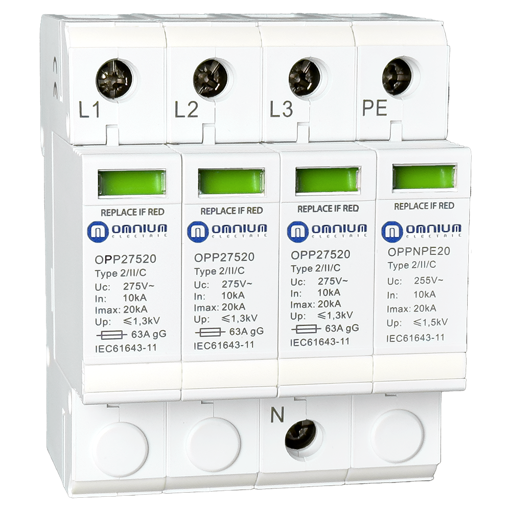 Protector de sobretensiones Omnium OPP275203+1 3P+N tipo 2, 275 V CA, 20 kA