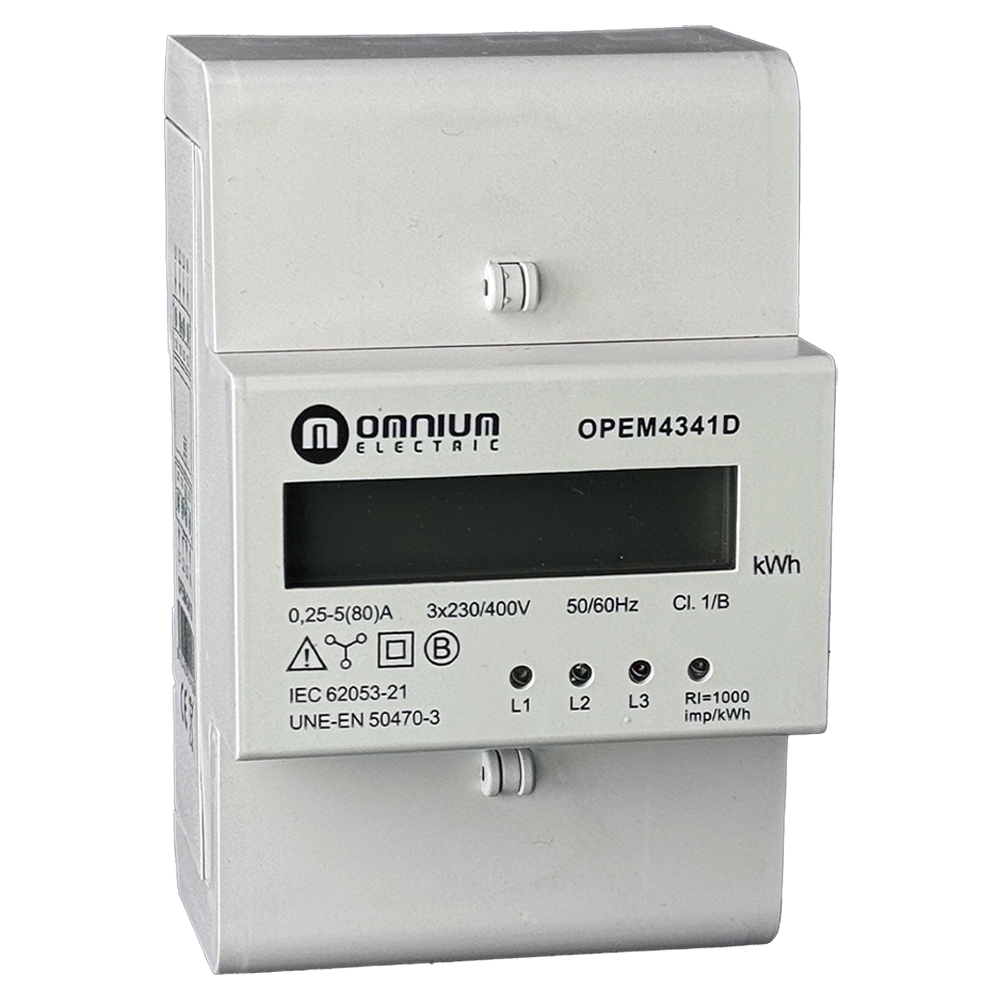 Contador digital de energía trifásico Omnium OPEM4341D 80 A, 4 módulos