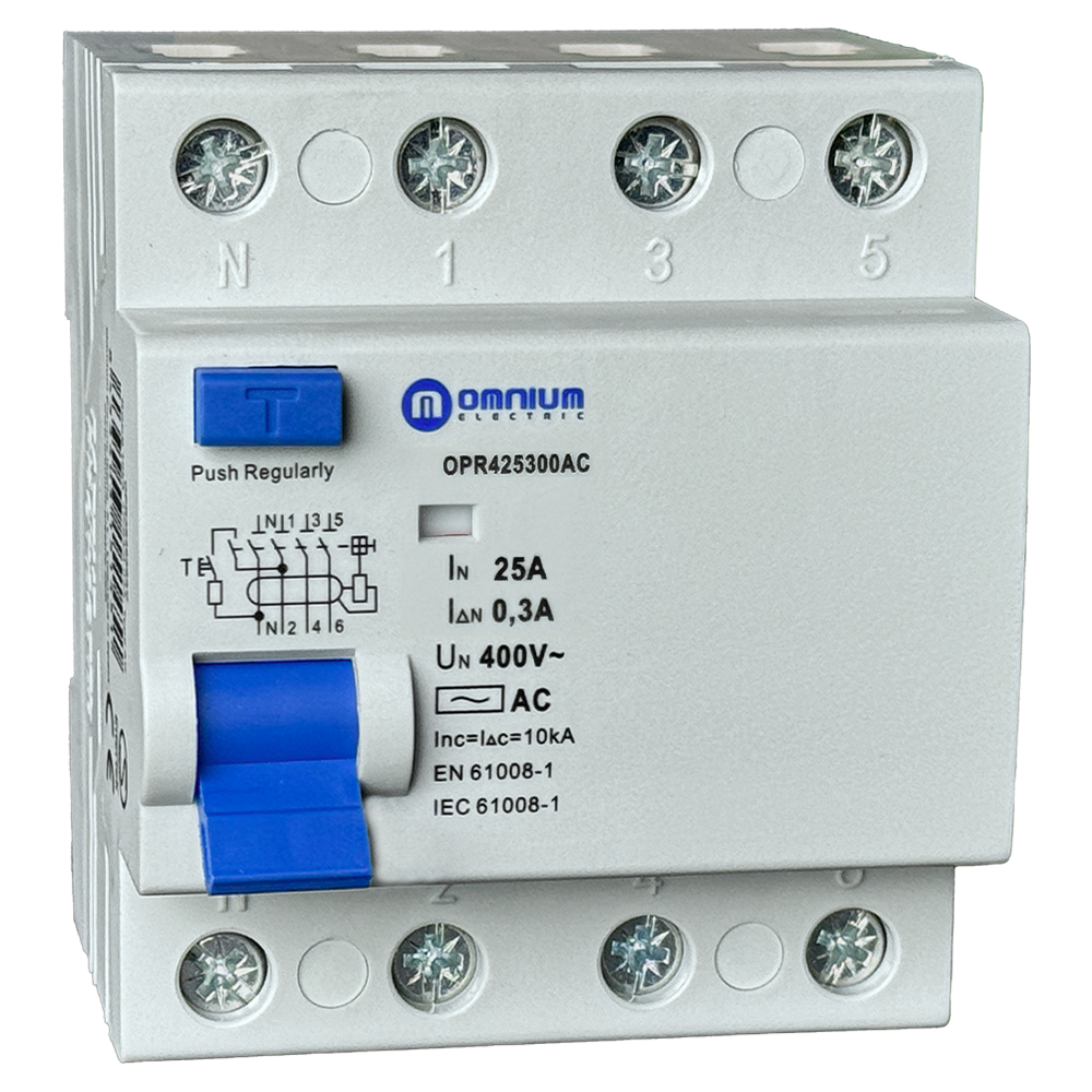 Interruptor diferencial Omnium OPR 4P (3P+N) 25 A 300 mA clase AC 10 kA