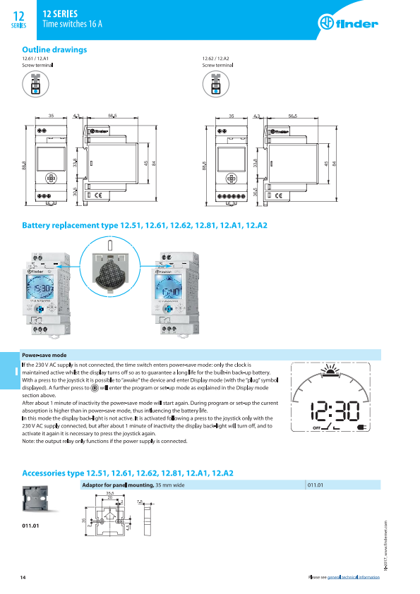Interruptor horario astronómico Finder 12.A1, 1 contacto 16 A, NFC