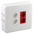 Puesto de trabajo de superficie equipado: 2 RJ45 + 2 schuko rojos + 2 schuko blancos Efapel