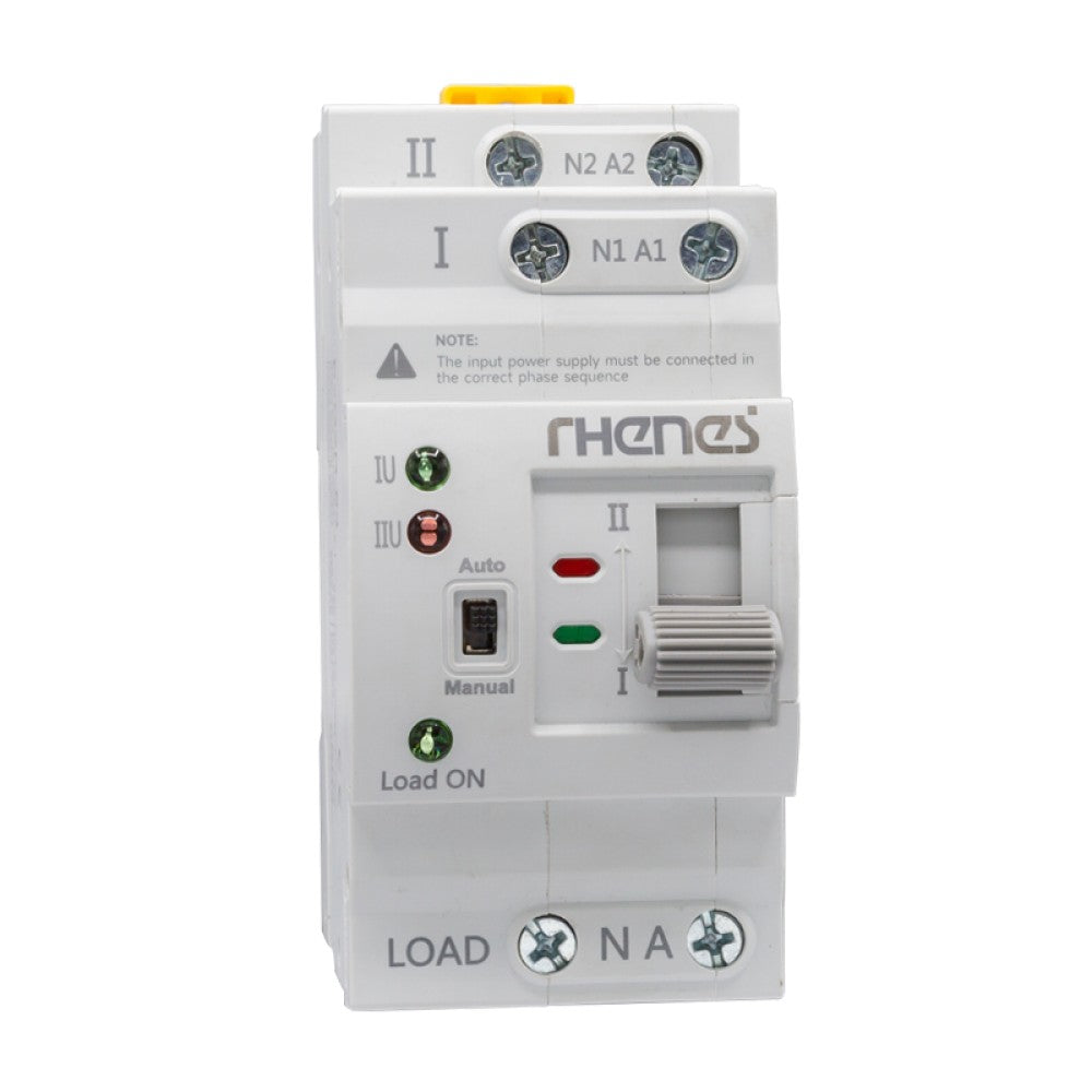 Conmutador automático Rhenes RH2R2P63, 63 A, 2P, carril DIN