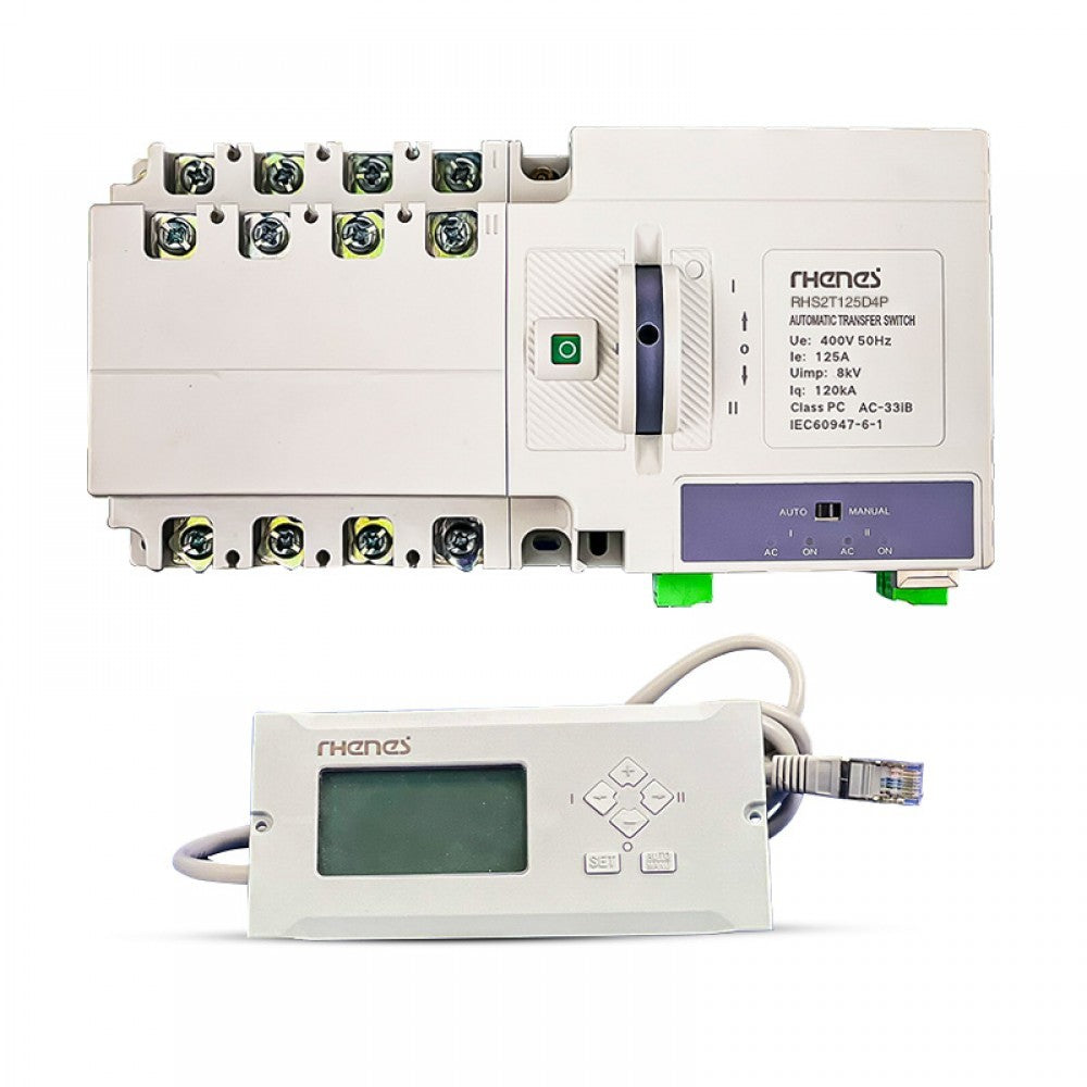 Conmutador automático Rhenes RHS2T630D4P, 630 A, 4P, pantalla LCD
