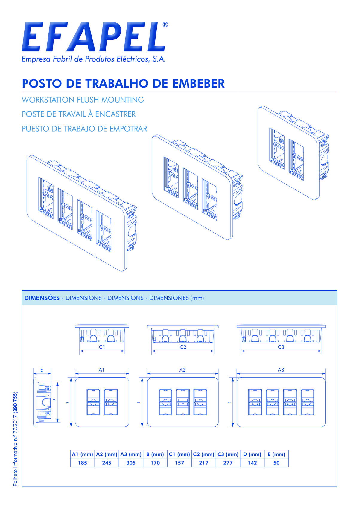 Puesto de trabajo de empotrar equipado: 2 RJ45 + 2 schuko rojos + 2 schuko blancos Efapel