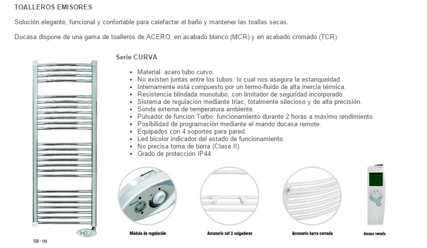 Toallero eléctrico Ducasa Curva TCP 140 cromado, 450 W programable
