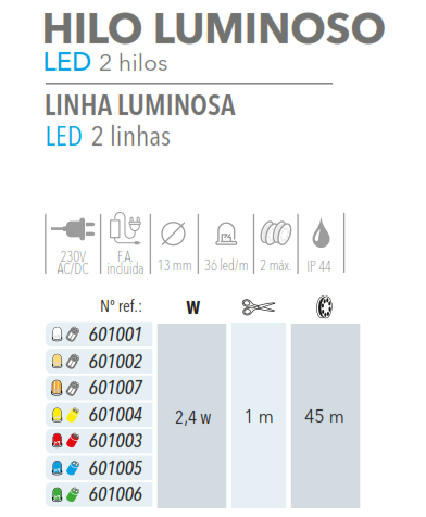 Hilo luminoso LED de 2 hilos